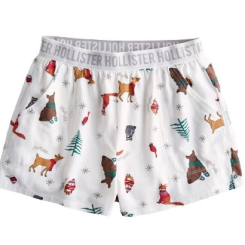 Hollister Christmas PJ Shorts Animal Print Holiday Lounge Sleep Boxers